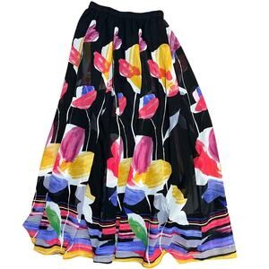 Floral Fully Lined Elastic Waist Band‎ Maxi Skirt- Size S